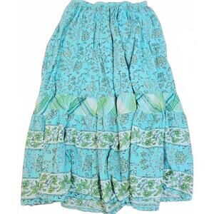 Krazy Kat Maxi Skirt XL Long Full Metallic Trim Boho Broom Prairie Gypsy Tiered